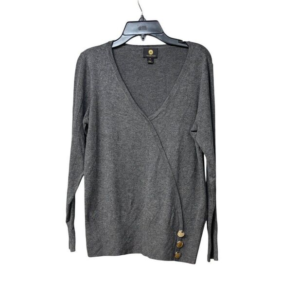 JM Collections Petite Button-Embellished Sweater, Charcoal Heather, Sz. PS - Picture 4 of 12